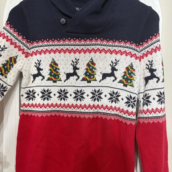 NWT Childrens Place Fair Isle Christmas Sweater Cowl Neck Reindeer Snowflake szL - Picture 2 of 5